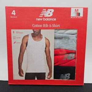 New Balance Mens 4 Pack Cotton Rib AShirt Tank Size Medium White Grey Red Black